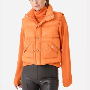 NWT GREY/VEN montblanc vest in tangerine orange puffer zip up women’s vest $395